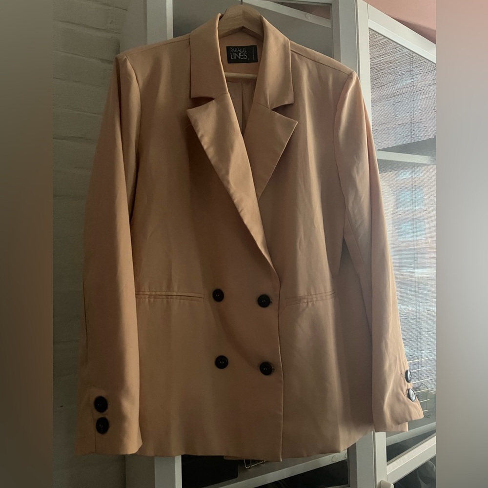 Parallel Lines Women's Double-Breasted Peach Blazer
